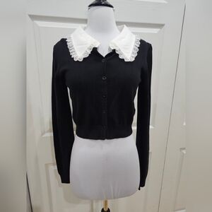 Dolls Kill The Grave Girls Scholars Spell Collared Black White Cardigan Top S M